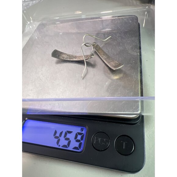 Vtg 925 Sterling Silver Dangle Earrings Geometric Curved Designed Hook Closure - Picture 6 of 6